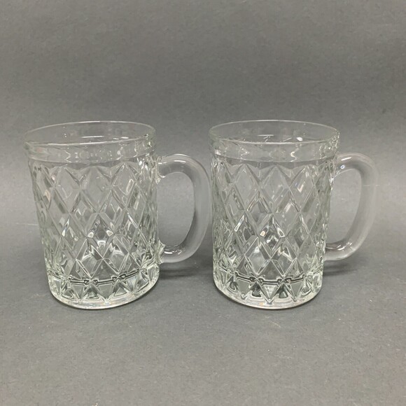 Paul Sebastian Inc. Diamond Glass Coffee Cups Mugs 4 3/8 High Lot of 2 - Picture 3 of 7